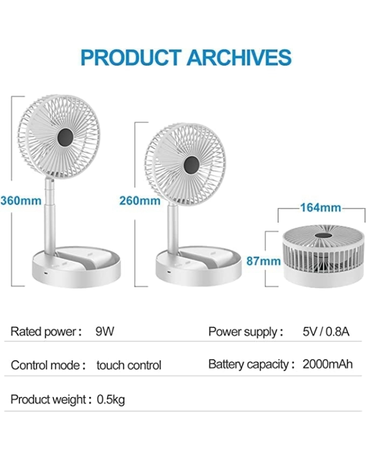 Rechargeable Foldable Mini Fan- 3 Speed Adjustable