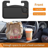 Portable Car Steering Wheel Desk with Cup Holder and Pen Slot, Fits Most Vehicles, 2-Sided Design for Eating and Working on the Go